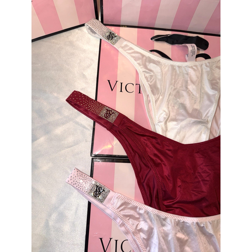 Victorias Secret Thong Brazilian Shine Strap Satin Large 3 Pair - Picture 2 of 3